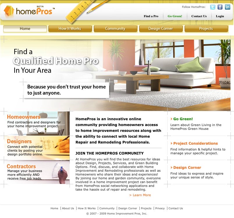 HomePros, an online community connecting homeowners, designers and contractors