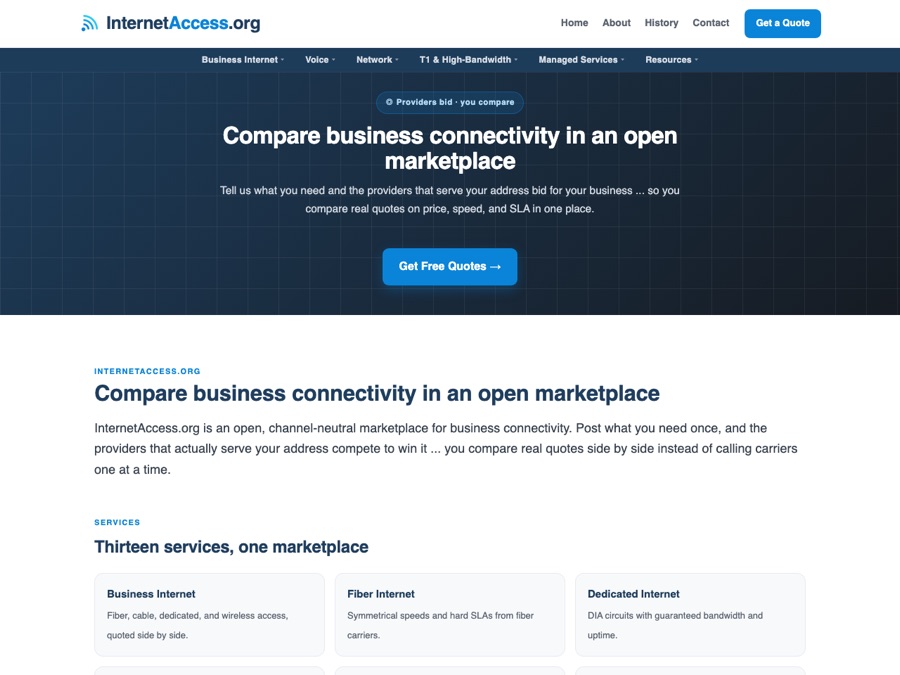 InternetAccess.org, compare business internet, voice and colocation providers